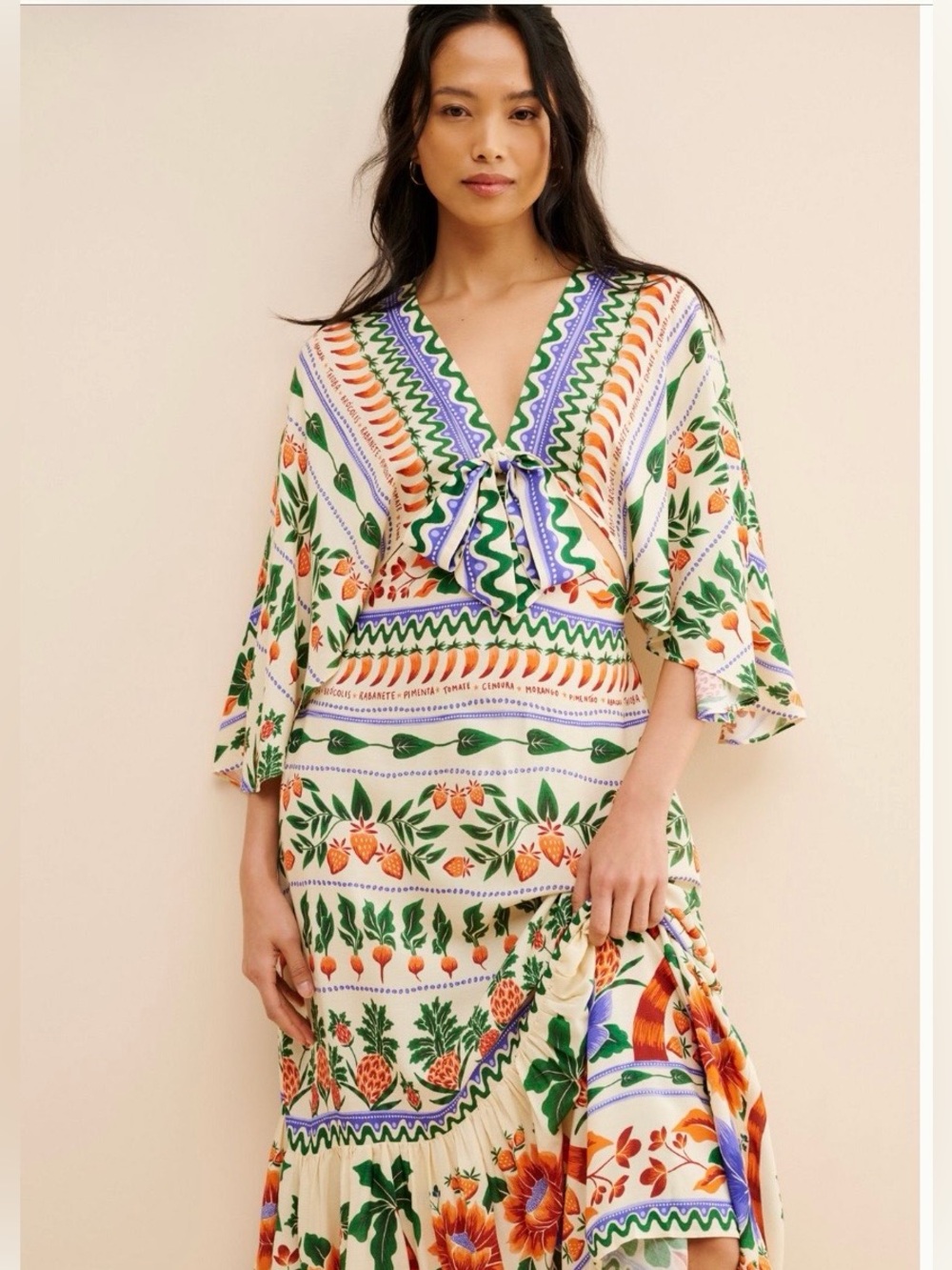 Anthropologie FARM Rio V-Neck Kaftan Maxi Cut-Out Dress